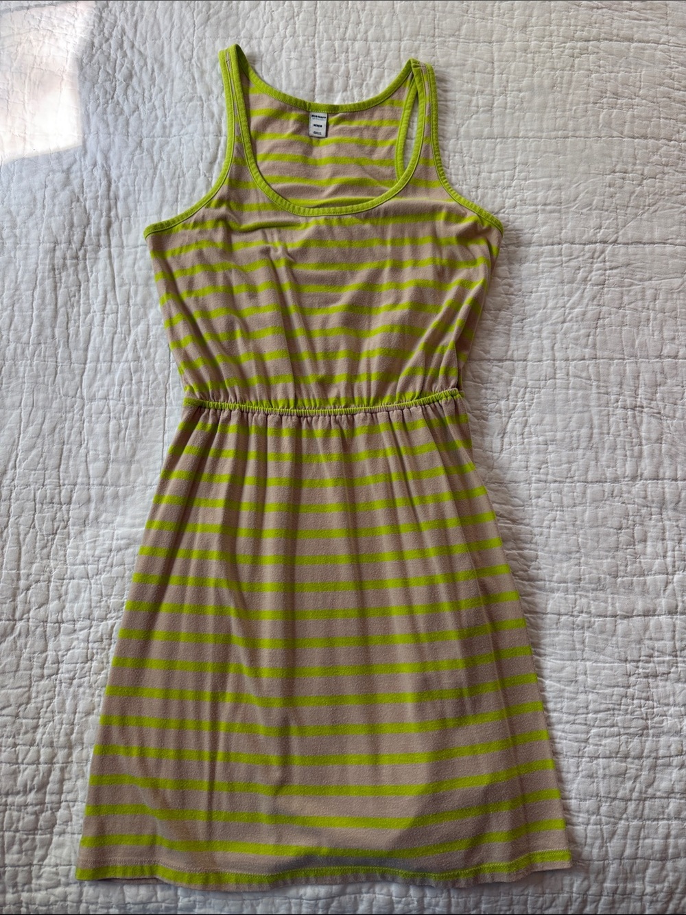 Old Navy Neon Lime and Beige Striped Tank Dress